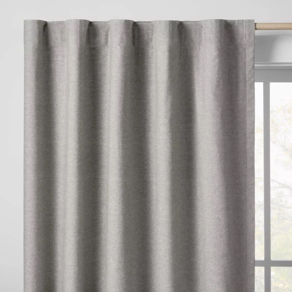 Pillowfort 84" Blackout Chambray Cotton Curtain Panel Gray Bedroom Read